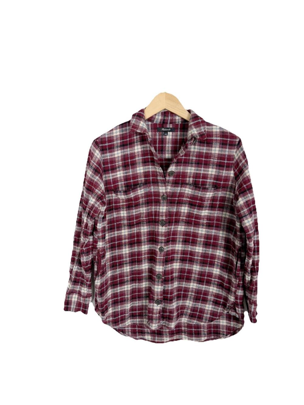 Madewell Flannel Sunday Shirt in Mahaska Plaid SHACKET Pockets Button Front Sz S